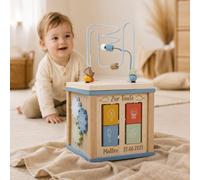 Cubo de motricidad personalizado para bautizo con nombre y fecha – Océano – Láser