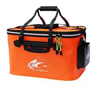 Cubo de Pesca,Cubo de Cebo de Pesca Plegable Portátil, Contenedor de Cebo de Pesca Vivo Multifuncional, Bolsa de Pesca de EVA para Acampar al Aire Libre y Cubo de Protección de Peces (Naranja, 23L)