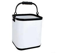 Cubo de pesca plegable de EVA con tapa, cesta de pescado portátil gruesa para pesca al aire libre, contenedor plegable Live Well (blanco)