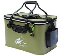 Cubo de Pesca Plegable Portátil, Contenedor de Cebo Vivo Multifuncional, Bolsa de EVA Para Acampar al Aire Libre y Protección de Peces (Ejercito Verde, 23L)