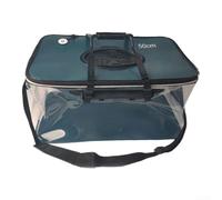 Cubo de pescado plegable con válvula de aire para cebo vivo y captura fresca, contenedor portátil EVA con asa, diseño de malla transpirable para circulación de oxígeno, negro y azul, 30 cm (50 cm)