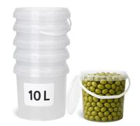 Cubo de plástico con Tapa, Tupper Hermético, Bote Almacenamiento, Tarro de Alimentos, Envases para Industria, Apto para Alimentos, Líquidos y Pintura, Polipropileno, Reutilizable, 10000cc Redondo