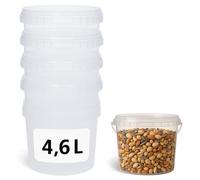 Cubo de plástico con Tapa, Tupper Hermético, Bote Almacenamiento, Tarro de alimentos, Envases para industria, Apto para Alimentos, Líquidos y Pintura, Polipropileno, Reutilizable, 4600cc redondo