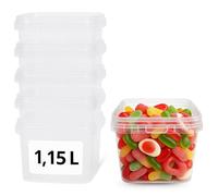 Cubo de plástico con Tapa, Tupper Hermético, Bote Almacenamiento, Tarro de alimentos, Envases para industria, Apto para Alimentos, Líquidos y Pintura, Polipropileno, Reutilizable, 1150cc cuadrado