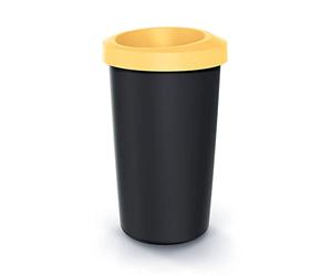 Cubo de reciclaje 25L KEDEN en plástico con práctica tapa abierta color amarillo.