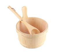 Cubo de sauna de madera y juego de cucharones, pino con revestimiento de plástico estancado, cubo de agua de la sala de vapor a prueba de fugas, mango ergonómico para accesorios