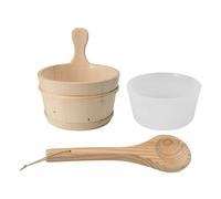 Cubo de sauna y cucharón, accesorios de cucharón, cuchara de madera, cuchara de plástico, sauna, habitación, caja de vapor, madera de abeto para barril de baño