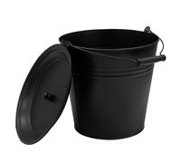 Cubo decorativo de zinc con asa de madera y tapa - Negro/12 L - Cubo de metal para plantar o transportar - Decoración de jardín