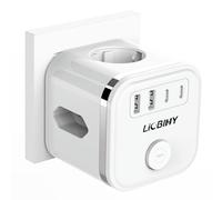 Cubo Enchufe USB 7 en 1, Regletas Enchufes con 3 Tomas de CA, 3 USB-A, 1 Tipo C Ladron Enchufes Múltiples Pared 3680W Enchufe Multiple con Interruptor, Cargador para Familia y Oficina, Blanco