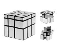 Cubo Espejo 3x3, Mirror Magic Cube, Cubo de Bloques Espejo 3x3, Cubo de Velocidad 56 mm Speedcube, Puzzle 3D Rompecabezas PVC Pegatina, Juguetes Educativos para Niños y Adultos, Color Plata
