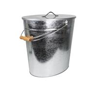 Cubo galvanizado de cenizas y carbón con tapa 24 l, asa, para interiores y exteriores, chimenea, barbacoa y horno, 39 x 27 x 35 cm