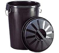 Cubo Industrial con Tapa 50 litros - Plástico Resistente, Asas Metálicas Ergonómicas, Color Negro, 45,5x45,5x50,5 cm - Ideal para Industria, Hostelería y Comercios | Denox