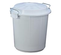 Cubo Industrial con Tapa 70 litros - Plástico Resistente, Asas Metálicas Ergonómicas, Color Blanco, 50x50x60 cm - Ideal para Industria, Limpieza y Hostelería | Denox
