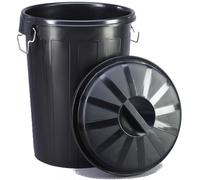 Cubo Industrial con Tapa 95 litros - Plástico Resistente, Asas Metálicas Ergonómicas, Color Negro, 55x55x67 cm - Ideal para Industria, Limpieza y Hostelería | Denox