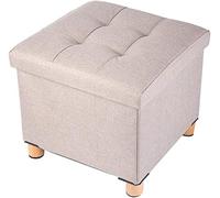 Cubo otomano plegable con tapa, reposapiés acolchado suave, versátil caja de almacenamiento plegable, elegante patas de madera, ideal para sala de estar y dormitorio