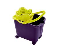 Cubo para fregona con Porta Productos de Limpieza, con escurridor y Ruedas integradas, de Poliuretano, 38,2 x 25,5 x 39,5 cm, Negro y Verde, 14 l