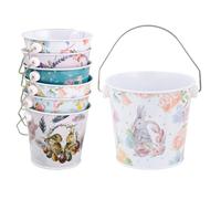 Cubo para la búsqueda de huevos, cesta de almacenamiento de seis piezas, diseño de conejo, cubo de chocolate de metal con asa, para niños para de primavera y dulces, chocolates y