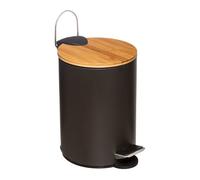 5Five - Basurero de baño - Negro - Color Moderno - Tapa de bambú - Cubo extraíble y asa Trasera