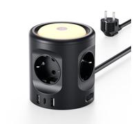 Cubo Regleta Enchufes con Luces LED Nocturnas 3 Modos de Iluminación, 4 AC Tomas con 3 USB, 16A Alargador Enchufe 2M, Ladron Enchufes con Interruptor para Casa Oficina Enchufe Multiple