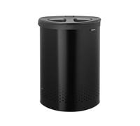 Cubo selector para la colada con tapa Brabantia | 55 L - Cubo para la colada de 2 compartimentos con tapas Quick-Drop y bolsa de algodón extraíble | Matt Black