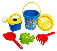 Cubo y pala para niños, cubo de playa con pala, rastrillo, regadera, tamiz, juego de playa, juegos, arena, juego de playa, juguetes, arenero, para niños, multicolor (a)