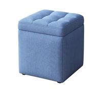 Cubos de almacenamiento, reposapiés blanco con almacenamiento oculto para ropa, pequeño taburete de tocador de maquillaje, reposapiés acolchado para dormitorio, sala de estar y entrada (azul)