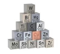 Cubos de elementos metálicos, juego de dados de metal de 15 piezas, juego de cubos de densidad for 1 tabla periódica de elementos, dados de tungsteno puro (10 mm), fácil de usar