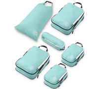 Cubos de embalaje de compresión para viajes, organizador de equipaje y mochila, cubos de embalaje para ropa (verde azulado y blanco, 6 piezas), verde azulado polvoriento y blanco, 6 piezas