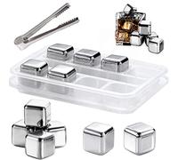 Cubos de hielo de acero inoxidable, 8 cubitos de hielo reutilizables, piedras de whisky, piedras de hielo, piedras reutilizables para whisky con pinzas de hielo y bandeja, rocas de enfriamiento de