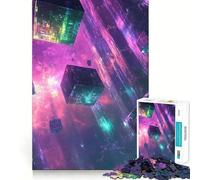 Cubos de neón en el Espacio, Rompecabezas de 1000 Piezas para Adultos y Adolescentes, Juguete de lógica Clara, Tiempo de relajación, Corte, artículo de Santa Claus (38x52cm)