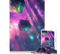 Cubos de neón en el Espacio, Rompecabezas para Adolescentes, 1000 Piezas, Juguete para ejercitar la Mente, antiestrés, Corte Premium, Regalo increíble (38x26cm)