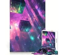 Cubos de neón en el Espacio, Rompecabezas para Adolescentes de 1000 Piezas, Juguete para ejercitar el Cerebro, Divertido y Relajante, Arte para armar, artículo de colección (50x75cm)