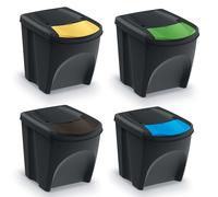 Cubos de reciclaje Keden 4x25L negro tapa abierta apilables IKWB25S4-S411