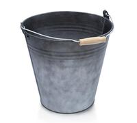 Cubos decorativos de zinc con asa de madera antracita - 10 L - Cubos de metal para plantar o transportar - Cubo para cenizas, macetero, cubo para flores, cubo para hielo, enfriador de champán, cubo de