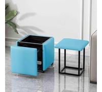 Cubos otomanos apilables - Taburetes multifuncionales 5 en 1 con asiento de piel de napa y marco de acero al carbono sobre ruedas