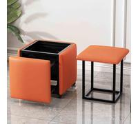 Cubos otomanos apilables - Taburetes multifuncionales 5 en 1 con asiento de piel de napa y marco de acero al carbono sobre ruedas