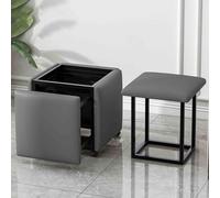 Cubos otomanos apilables - Taburetes multifuncionales 5 en 1 con asiento de piel de napa y marco de acero al carbono sobre ruedas