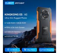 Cubot KingKong ES Smartphone Android resistente ultrafino, 16 GB de RAM (6 GB + 10 GB), 128 GB de ROM, pantalla de 6,56" 90 Hz, cámara de 48 MP, teléfono 4G Add Watch C28
