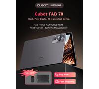 Cubot TAB 70, 2025 Nueva tableta Android 14, Octa-Core, 16 GB de RAM (6 GB + 10 GB), 128 GB de ROM, pantalla HD + de 10,95 pulgadas, 8200 mAh, GPS, identificación facial Black
