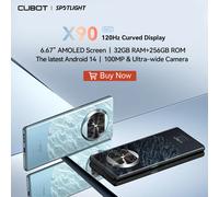 CUBOT X90, Smartphone Android 14, Pantalla curva AMOLED de 6,67 pulgadas 120 Hz, 32 GB de RAM (16 GB + 16 GB extendido), 256 GB de ROM, Helio G99, 4G movil, NFC, Cámara de 100 MP, Añadir al carrito Gr