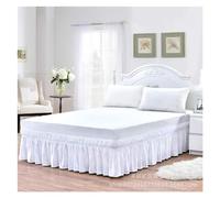 Cubre Canape 150x190 Falda de Cama elástica con Volantes, cómoda, Envolvente, Resistente a la decoloración, Faldas Color sólido, Doble tamaño Queen King(White,W180XL220CM)