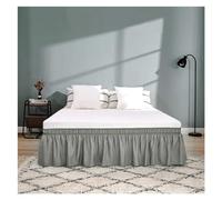 Cubre Canape 150x190 Falda de Cama elástica con Volantes, cómoda, Envolvente, Resistente a la decoloración, Faldas Color sólido, Doble tamaño Queen King(Light Grey,W180XL220CM)