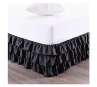 Cubre Canape 150x190 Lujosa Falda de Cama Estilo Cascada Tres Capas con Volantes Tela Resistente a Las Arrugas y a la decoloración-15 Pulgadas Alto(Black,160x200x38cm)