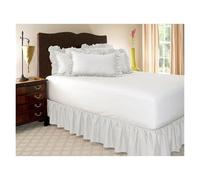Cubre Canape,Cubre Somier Faldón de cama con banda elástica de color puro, fácil ajuste sin envoltura de superficie, cenefa con volantes antipolvo de calidad de hotel for camas tamaño queen(White,US-K