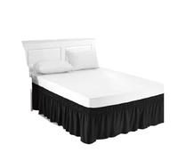Cubre Canape,Cubre Somier Faldón de cama con banda elástica de color puro, fácil ajuste sin envoltura de superficie, cenefa con volantes antipolvo de calidad de hotel for camas tamaño queen(Black,US-F