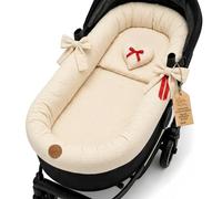 Cubre Capazo Universal de Muselina de Algodón - Funda Capazo Interior Transpirable que Viste y Protege el Cochecito - Set 3 Piezas con Almohada e Inserción Recién Nacido Beige Claro