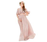 Cubre Porteo Accesorios de Maternidad Vestido de Volantes de Mujer Vestido de Maternidad Corto de fotografía de Embarazadas de Manga sólida Mono Corto (XL)