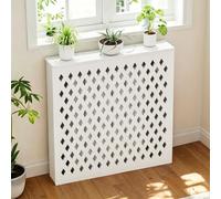 Cubre radiador moderno con estante, armario protector calefacción de madera | Superficie PVC de alta gama, diseño rejilla romboidal, bordes redondeados, montaje sencillo(L27.6"xH31.5"xW7.9")