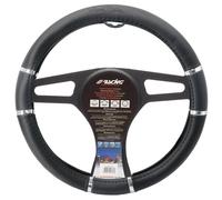 Cubre Volante CROMO Y NEGRO ECOPELLE NEGRO Con Insertos Cromados Para Volantes