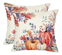 Cubrealmohadas, Autumn Pillow Covers 45x45 cm, Pumpkin Autumn Throw Pillow Covers with Maple Leaves for Sofa Couch Bedroom Living Room Home Decor (M)